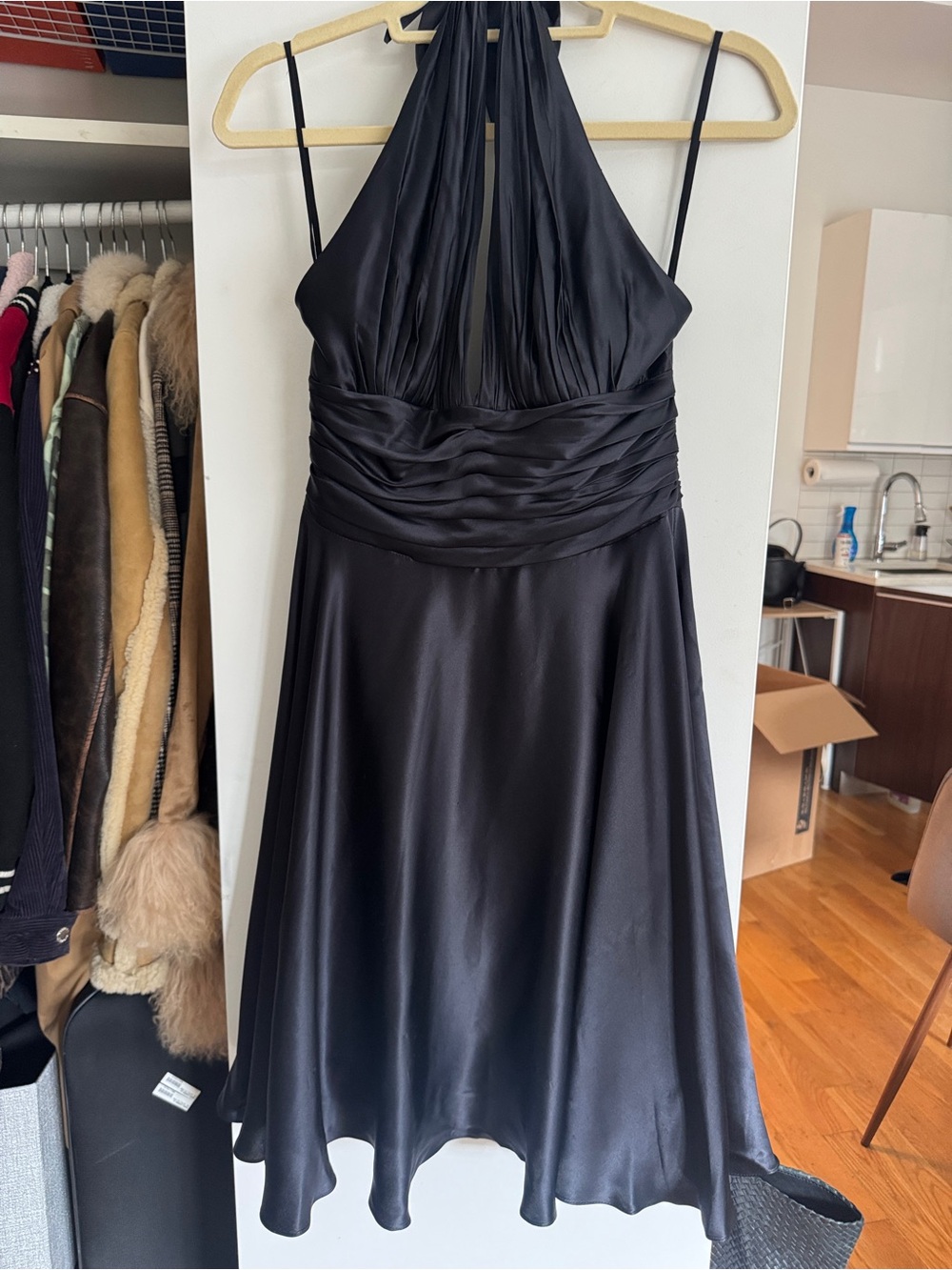 Black Halter Satin Evening Dress - SHAINA JUNE SIZE S
